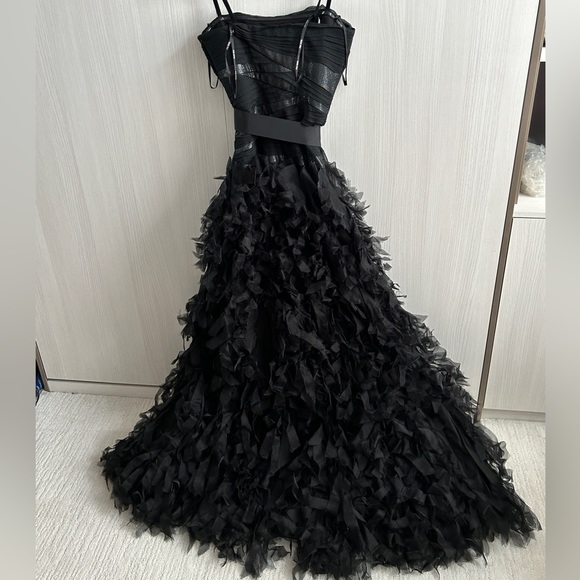 Tadashi Shoji Elegant Black Ruffle Gown - Picture 3 of 12